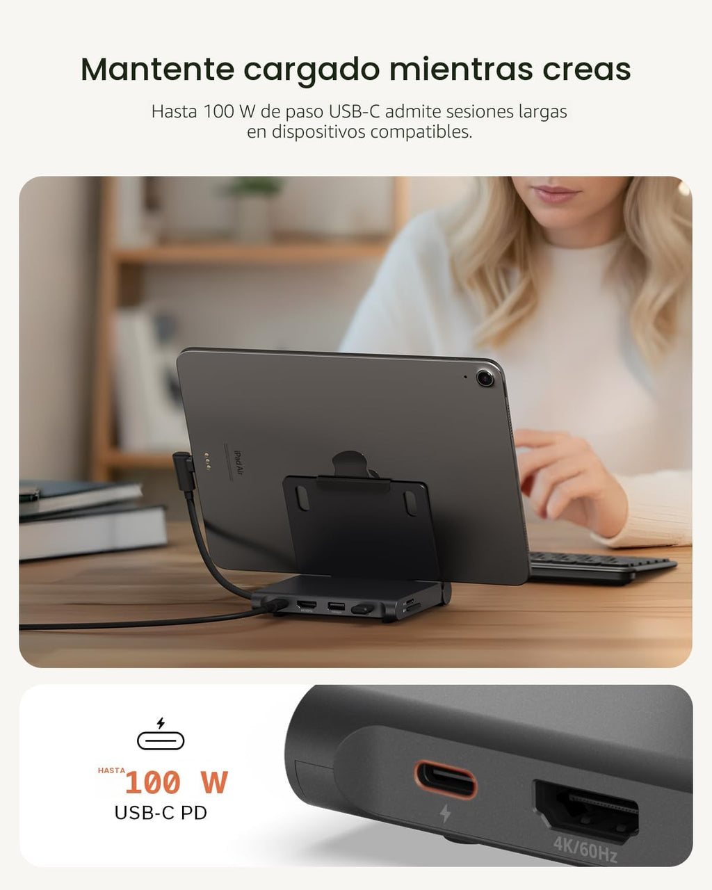 Satechi OntheGo Hub plegable USB-C de soporte, pantalla HDMI 4K/60Hz, negro