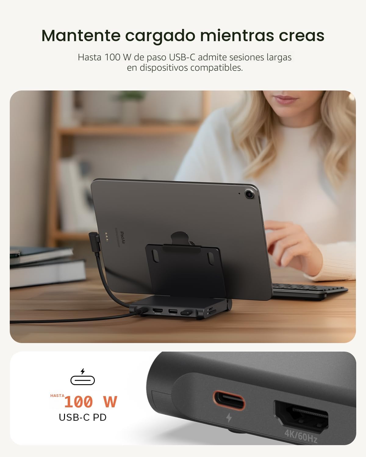 Satechi OntheGo Hub plegable USB-C de soporte, pantalla HDMI 4K/60Hz, negro