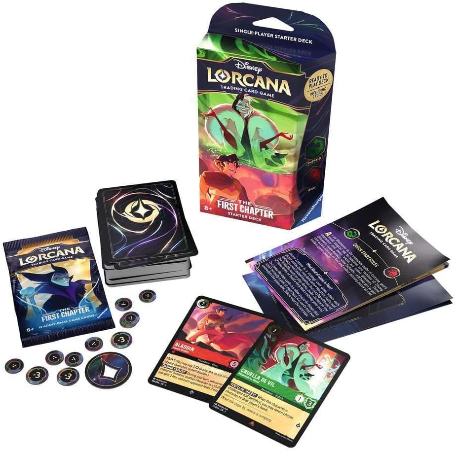 Ravensburger Disney Lorcana TCG: The First Chapter - Cubierta de inicio para un jugador Ruby & Emerald | Juego atractivo | Más de 200 obras de arte originales de Disney | Ideal para mayores de 8 años