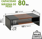 TEAMIX Base elevadora para monitor de 20 pulgadas - 2 niveles, estantería de madera moderna para escritorio