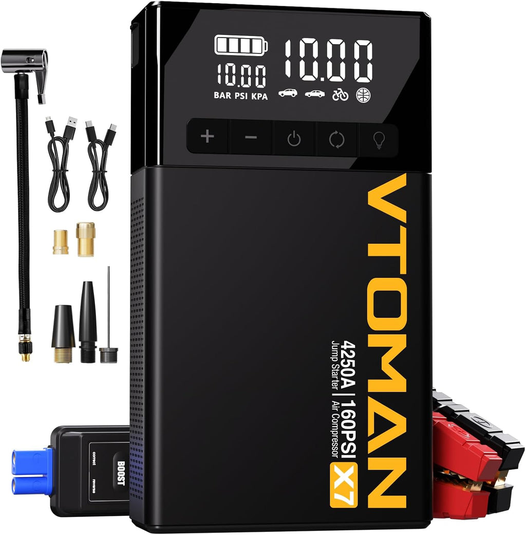 VTOMAN X7 Arrancador de Batería con Compresor de Aire, Inflador de Neumáticos 160PSI con Apagado Automático