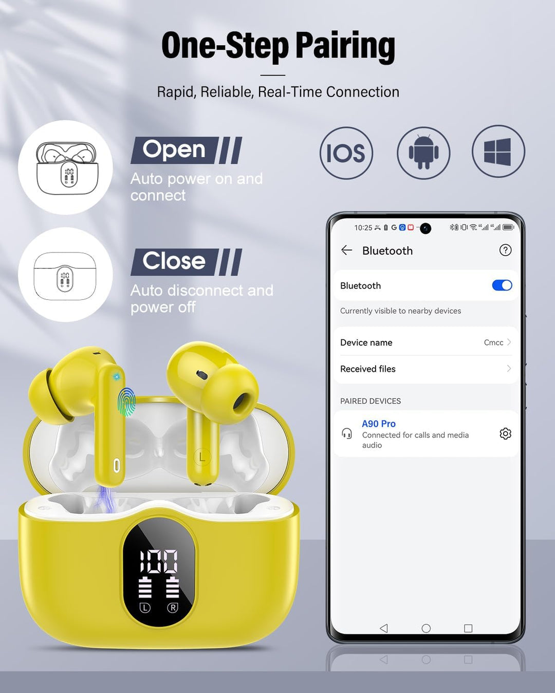 Auriculares inalámbricos, Bluetooth 5.4, estéreo de bajos, auricula...