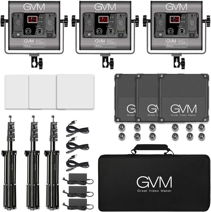 GVM Paquete de 3 kits de iluminación de video LED, bicolor variable...