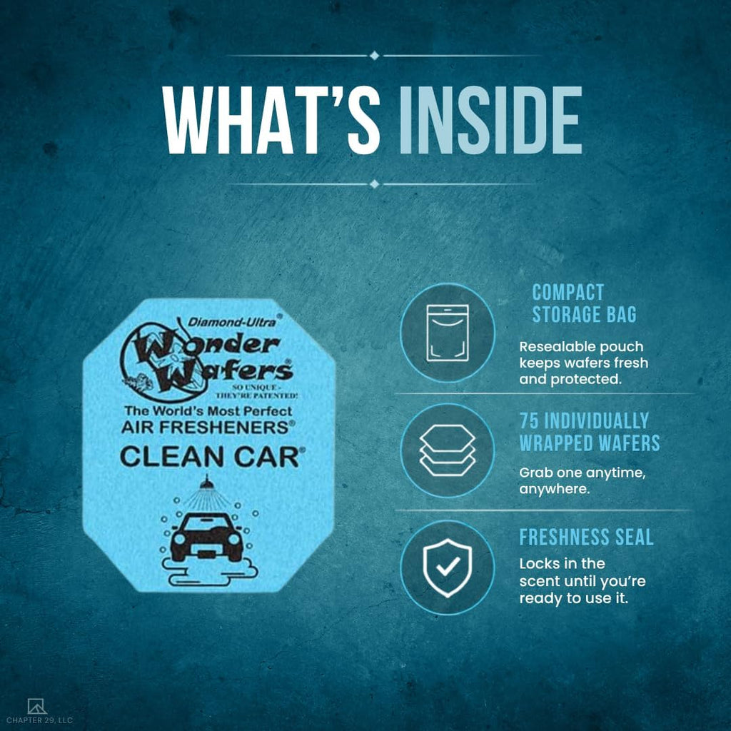 Wonder Wafers - 75 ambientadores envueltos individualmente, fragancia limpia para automóvil
