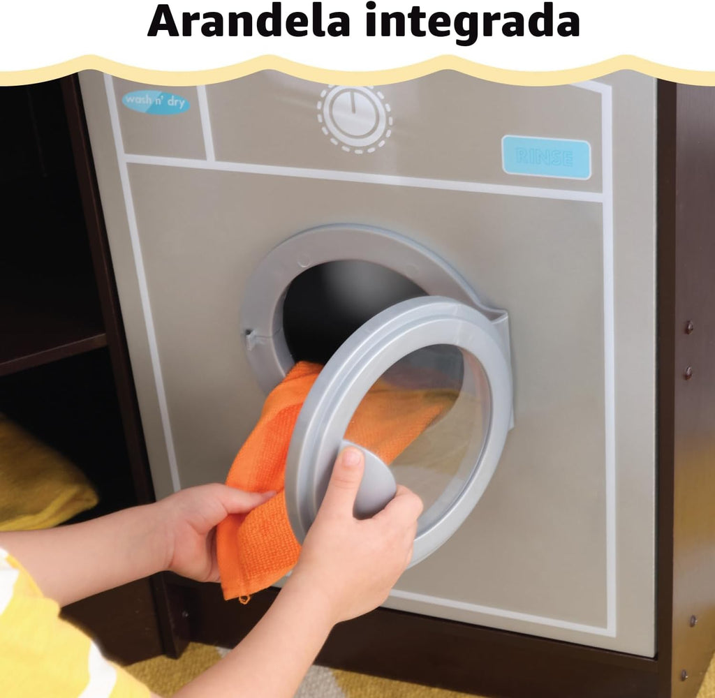 KidKraft Ultimate - Cocina de esquina de madera con luces y sonidos, teléfono de juego y cortinas, Espresso, regalo para niños de 3 años en adelante