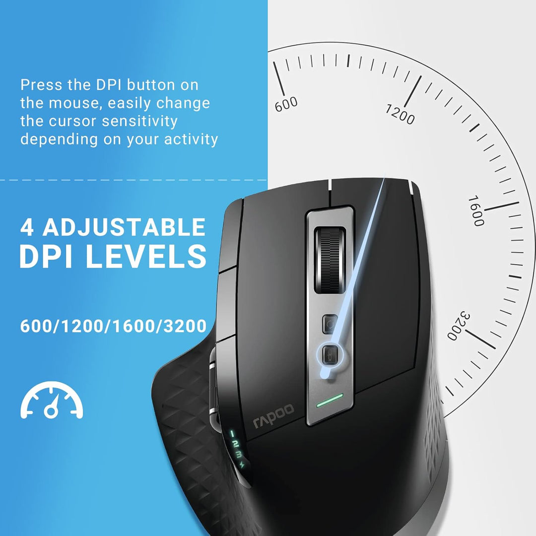 Rapoo Ratón inalámbrico Bluetooth, 4 DPI ajustables, recargable, mu...
