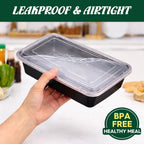 Glotoch Contenedores de preparación de comidas de 32 onzas, paquete de 50 (100 piezas) con tapas, recipientes de plástico para almacenamiento de alimentos reutilizables, cajas Bento para control de