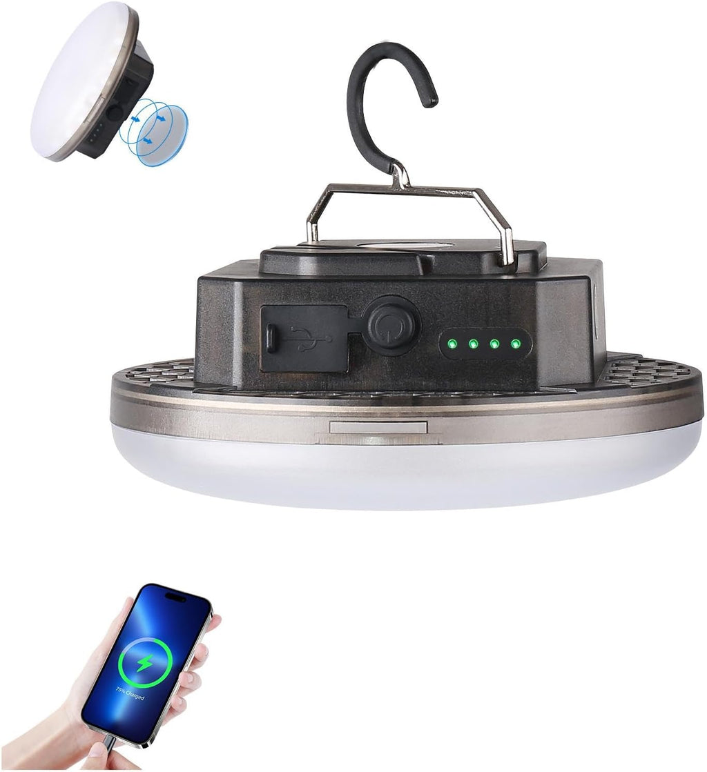 Lámpara Linternas de camping LED transparentes portátiles recargables, luz impermeable para exteriores con 5000 lm, linternas colgantes súper brillantes para carpas, toldos y emergencias al aire libre
