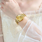 OLEVS Relojes para mujeres de negocios, con diamante, pulsera de acero inoxidable, fecha, impermeable, tono bicolor para mujer