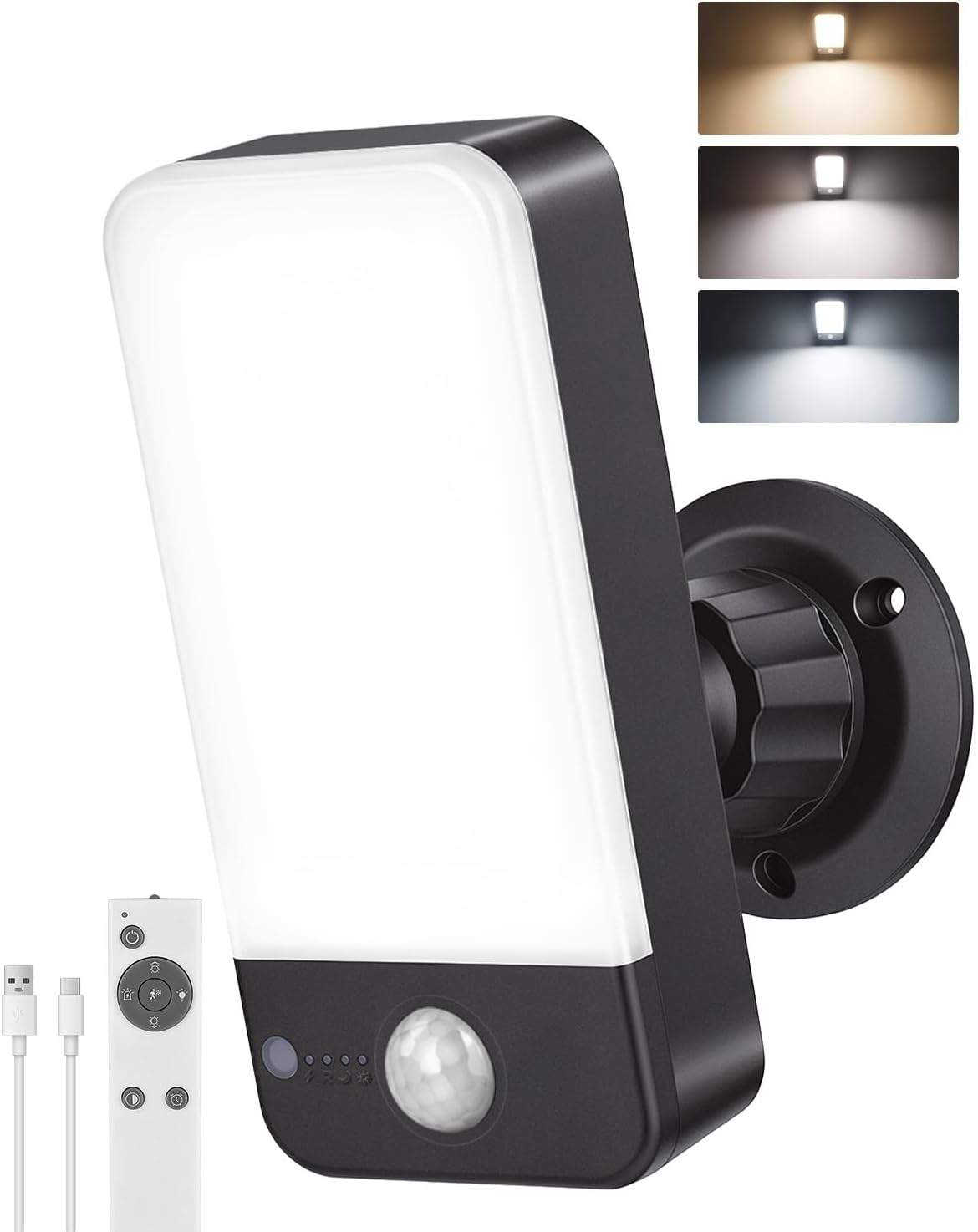 Luces de pared al aire libre con pilas, sensor de movimiento recargable de