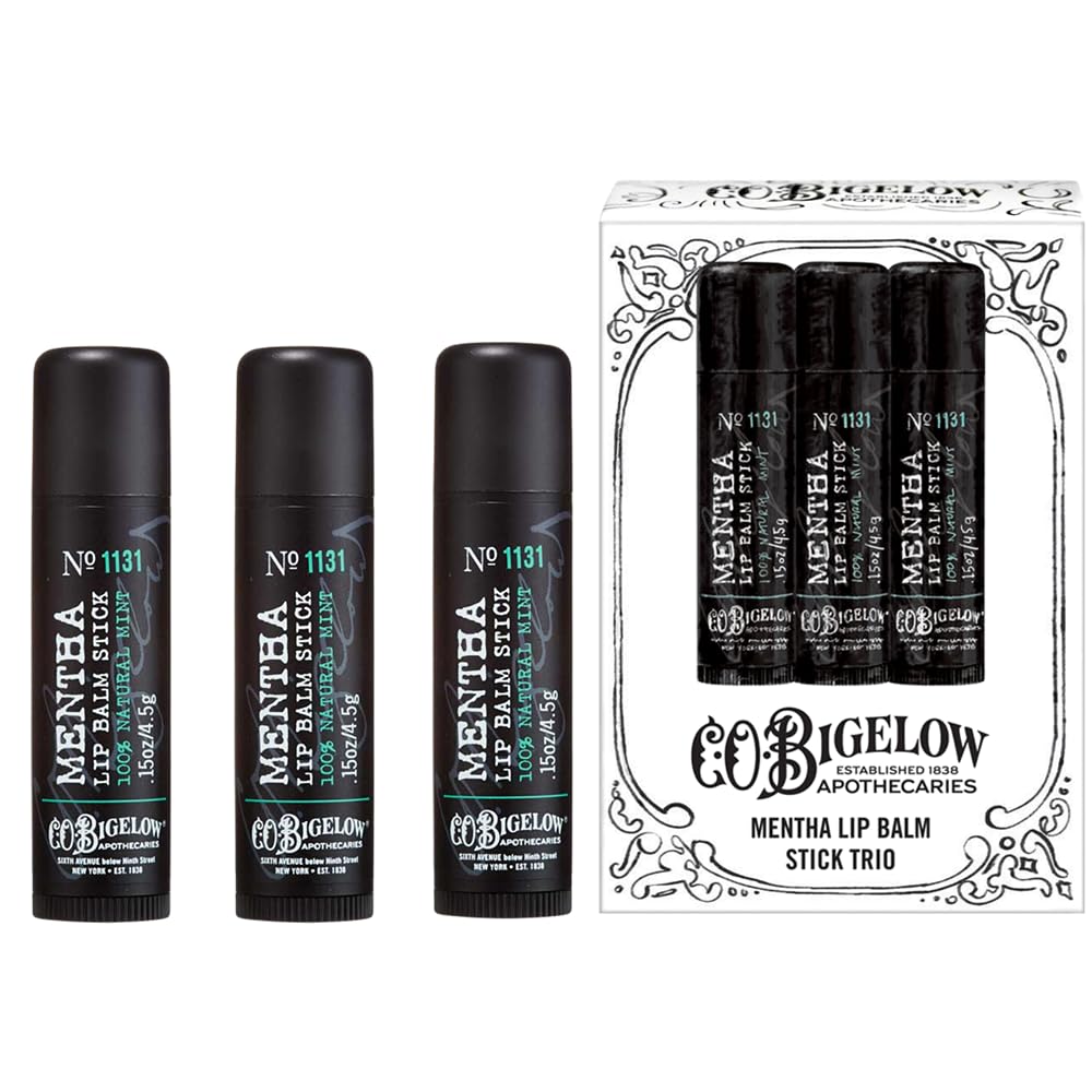 C.O. Bigelow Mentha Lip Balm Sticks, paquete de 3 barras de bálsamo...