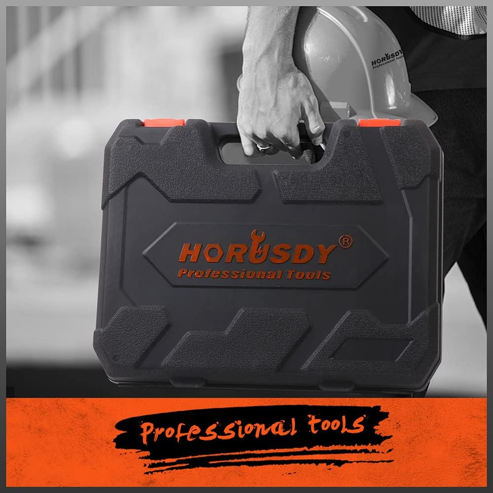 HORUSDY Juego de llaves combinadas de 32 piezas, SAE y métricas, 1/4"-1" y 0.276 in-0.866 in, 12 puntos, construcción de acero al cromo vanadio con estuche