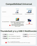 Estación de acoplamiento para portátil con monitor dual 4K@60Hz, 6*USB-C/A
