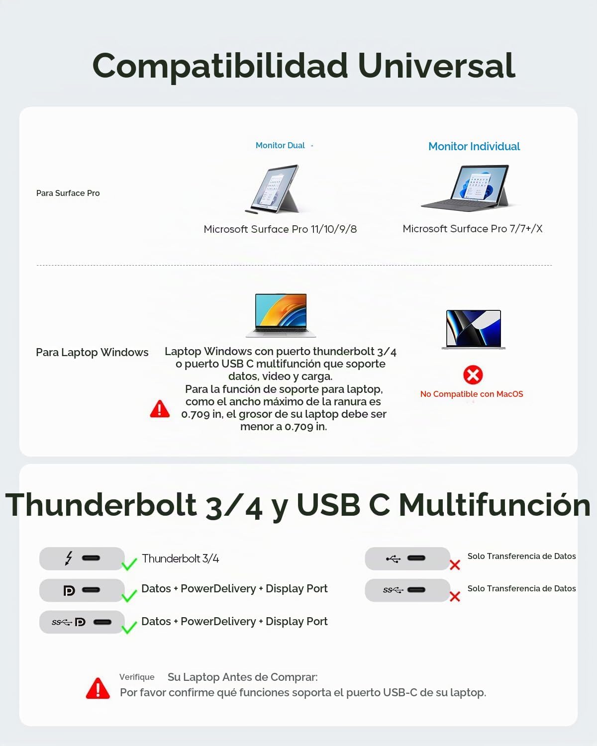 Estación de acoplamiento para portátil con monitor dual 4K@60Hz, 6*USB-C/A