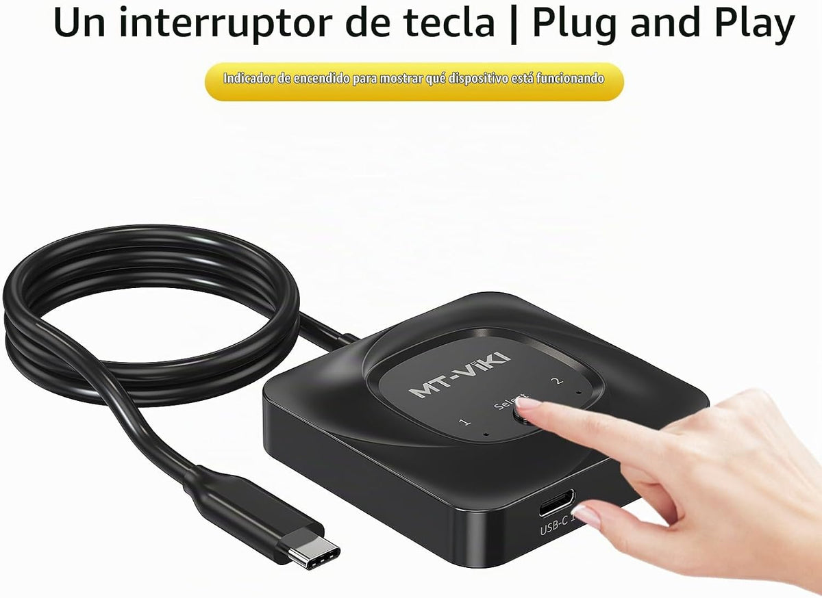 MT-VIKI Interruptor USB C bidireccional 8K60Hz 2 en 1 Salida Tipo C Switcher 1 en 2 Salida 4K@120Hz 10Gbps Transmisión de datos PD 100W Carga