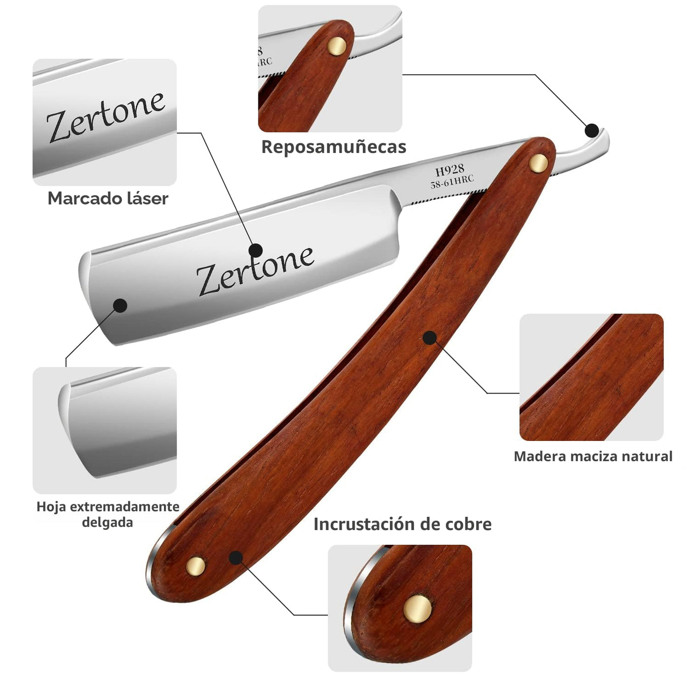 Zertone Kit de maquinillas de afeitar rectas para hombres con punzó...