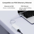 Gigabit PoE a USB C Converter, USB-C a Ethernet adaptador con 10W carga