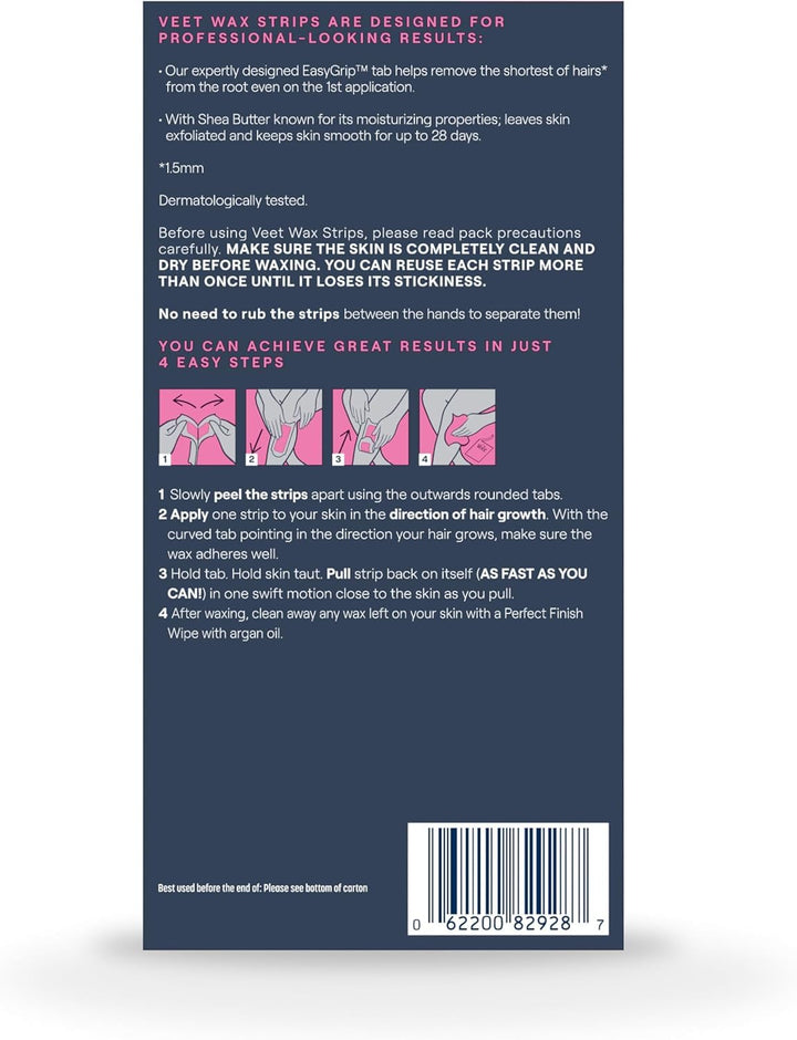 VEET Kit de depilación listo para usar para mujeres, tiras de cera...