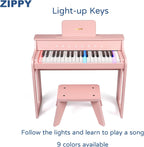 ZIPPY Piano infantil iluminado de 37 teclas con panel de control táctil