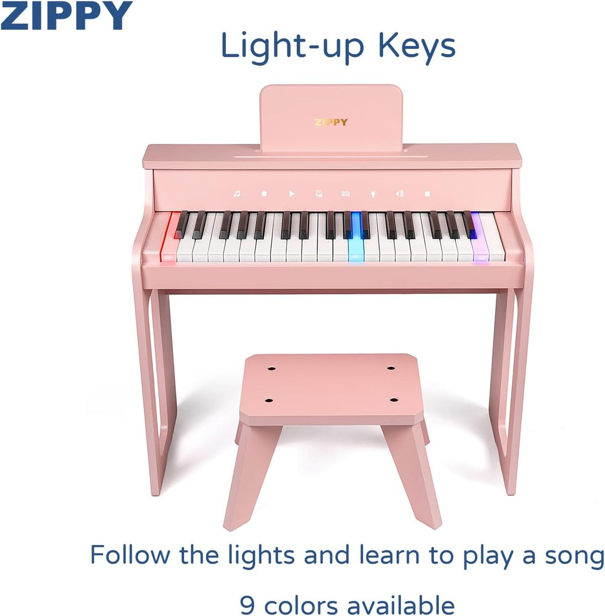 ZIPPY Piano infantil iluminado de 37 teclas con panel de control táctil