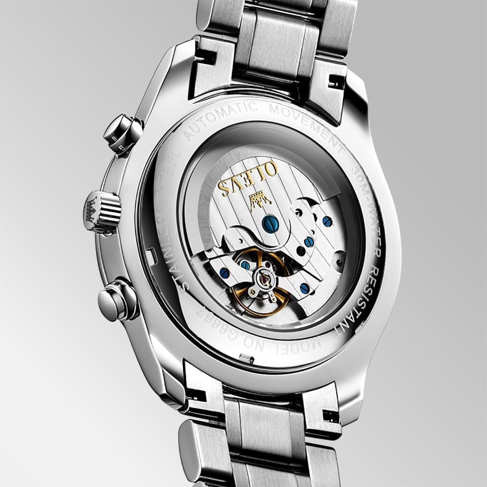 OLEVS - Relojes automáticos para hombre, multicalendario, con fase lunar, 3ATM impermeable, reloj de lujo clásico para negocios, de pulsera