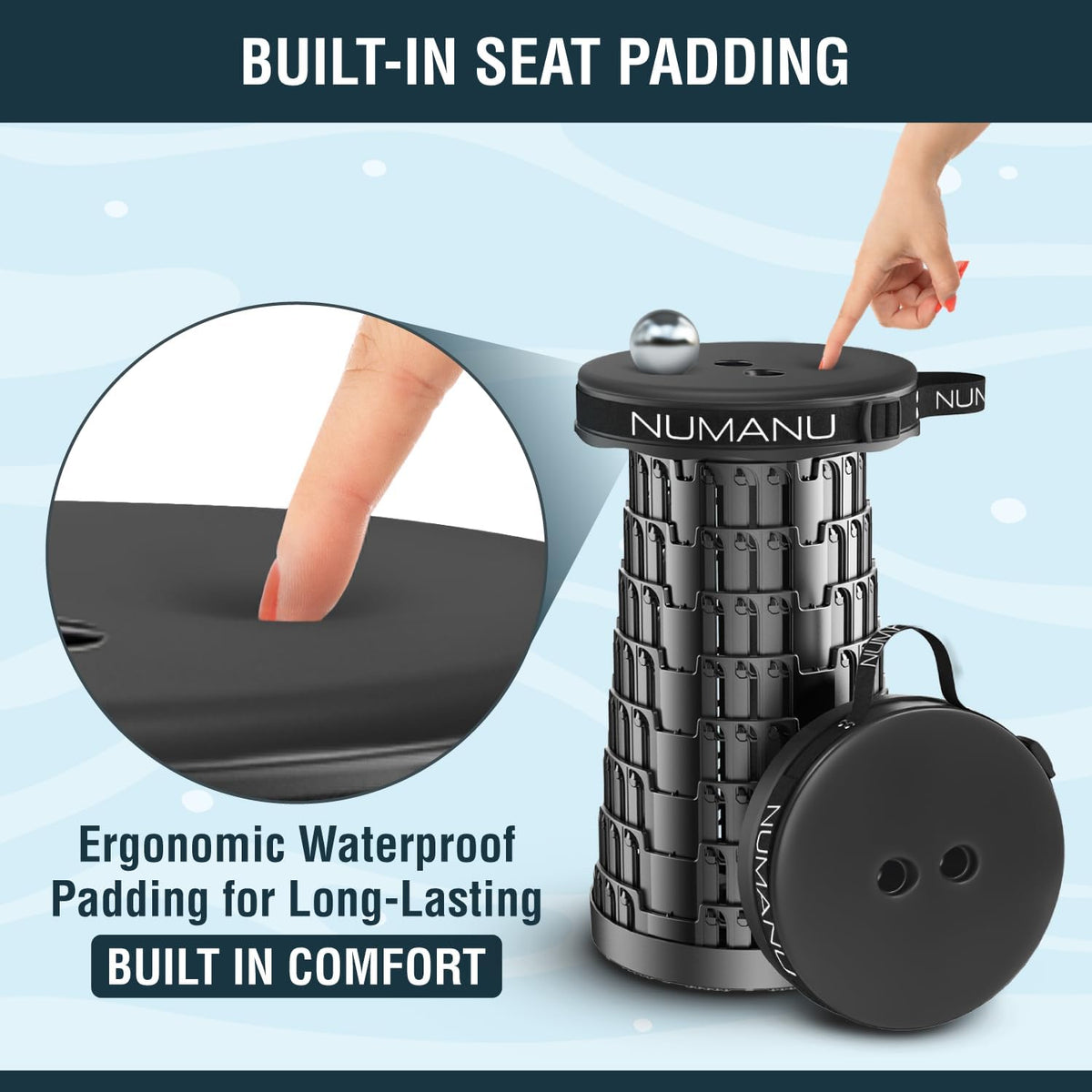 Taburete plegable acolchado para adultos, asiento plegable