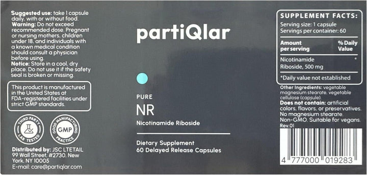 partiQlar Ribosida de nicotinamida (NR) 500mg - Suplemento NR para...