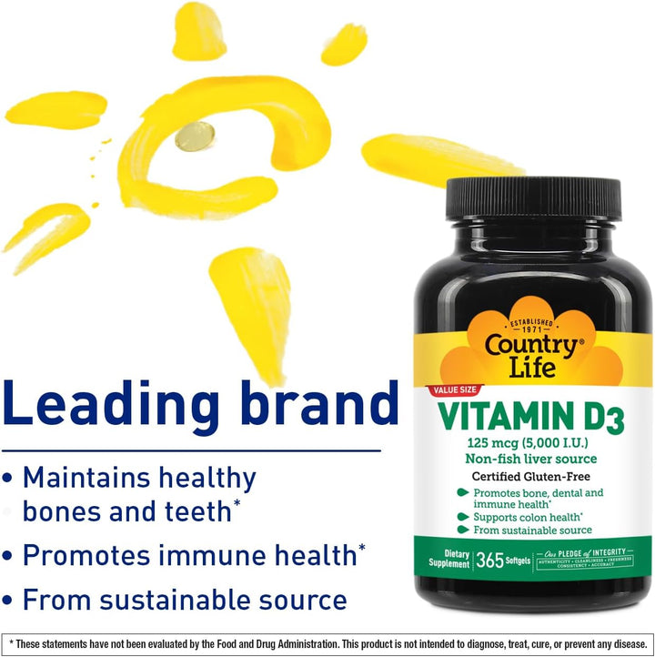 Country Life Vitamina D3 5000 UI \u2013 Alta potencia, fuente no pe...
