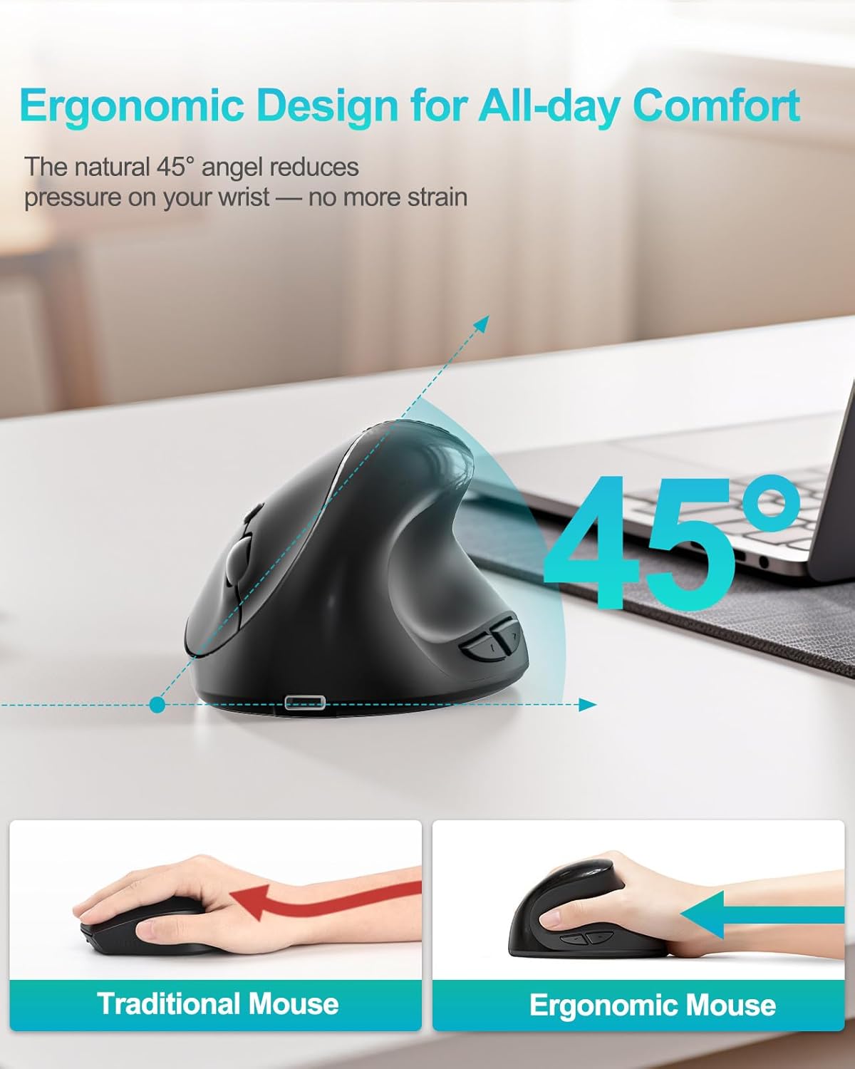 Lekvey Ratón ergonómico, mouse inalámbrico vertical para manos pequ...