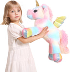 Peluche de unicornio arcoíris de 24 pulgadas con alas, suave y lindo juguete de peluche grande de unicornio, almohada de regalo para niños, niñas y niños, cumpleaños, día de San Valentín y