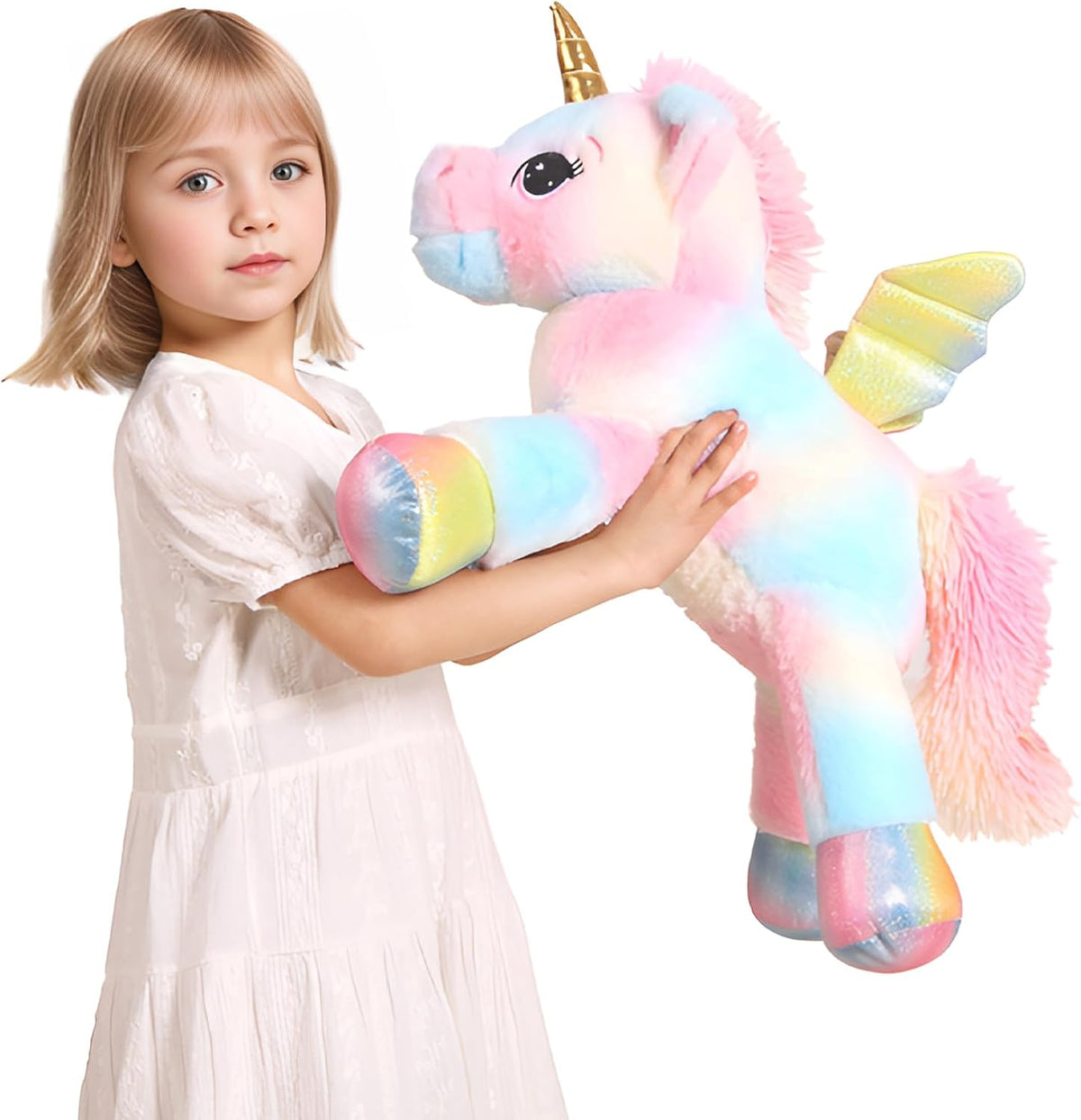 Peluche de unicornio arcoíris de 24 pulgadas con alas, suave y lindo juguete de peluche grande de unicornio, almohada de regalo para niños, niñas y niños, cumpleaños, día de San Valentín y