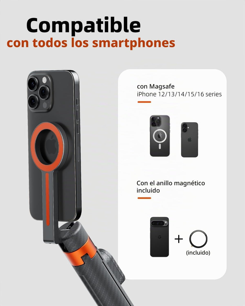 TODI Trípode magnético de 65" para iPhone con control remoto, palo de selfie para iPhone Magsafe, soporte de trípode para teléfono celular para grabación, trípode de viaje compatible con las series 16