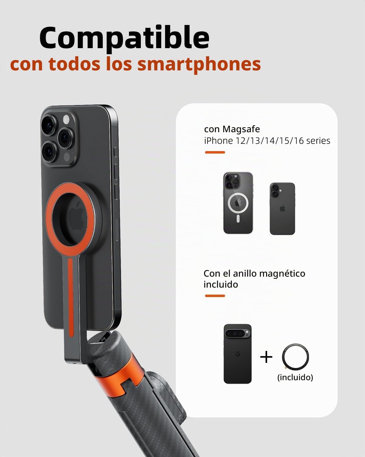 TODI Trípode magnético de 65" para iPhone con control remoto, palo de selfie para iPhone Magsafe, soporte de trípode para teléfono celular para grabación, trípode de viaje compatible con las series 16