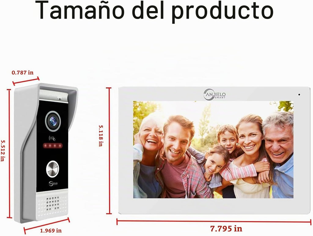 ANJIELO SMART Timbre de video con cable con monitor interior, sistema de portero de video, cámara de entrada de puerta cableada con audio bidireccional, detección de movimiento, desbloqueo remoto para