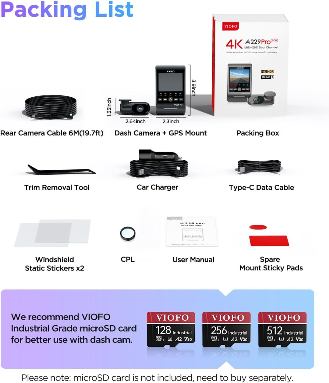 VIOFO A229 Pro 4K HDR Dash Cam Dual STARVIS 2 IMX678