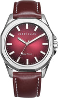Reloj Perry Ellis para hombre con energía solar | Relojes de pulsera analógicos resistentes al agua de cuero vegano para hombre | Caja de 42mm | Relojes para hombres | Elegante regalo para hombre