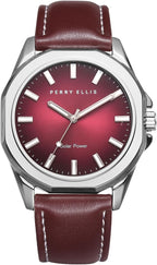 Reloj Perry Ellis para hombre con energía solar | Relojes de pulsera analógicos resistentes al agua de cuero vegano para hombre | Caja de 42mm | Relojes para hombres | Elegante regalo para hombre
