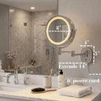 Espejo de pared jerdon de 8 pulgadas, con 5 aumentos, iluminado, extensión de 13 pulgadas. , Iluminado, L, Nickel