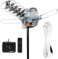 Five Star Antena HDTV amplificada OTA de rotación de 360 grados motorizada para exteriores de 150 millas para 2 televisores - Canales UHF/VHF/1080P Control remoto inalámbrico - Cable coaxial RG6 de 40 pies