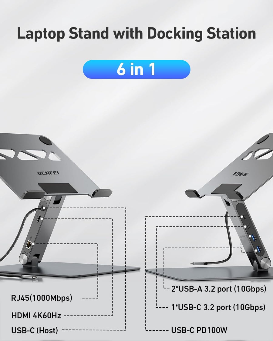 BENFEI Soporte para portátil con estación de acoplamiento USB C 6en...