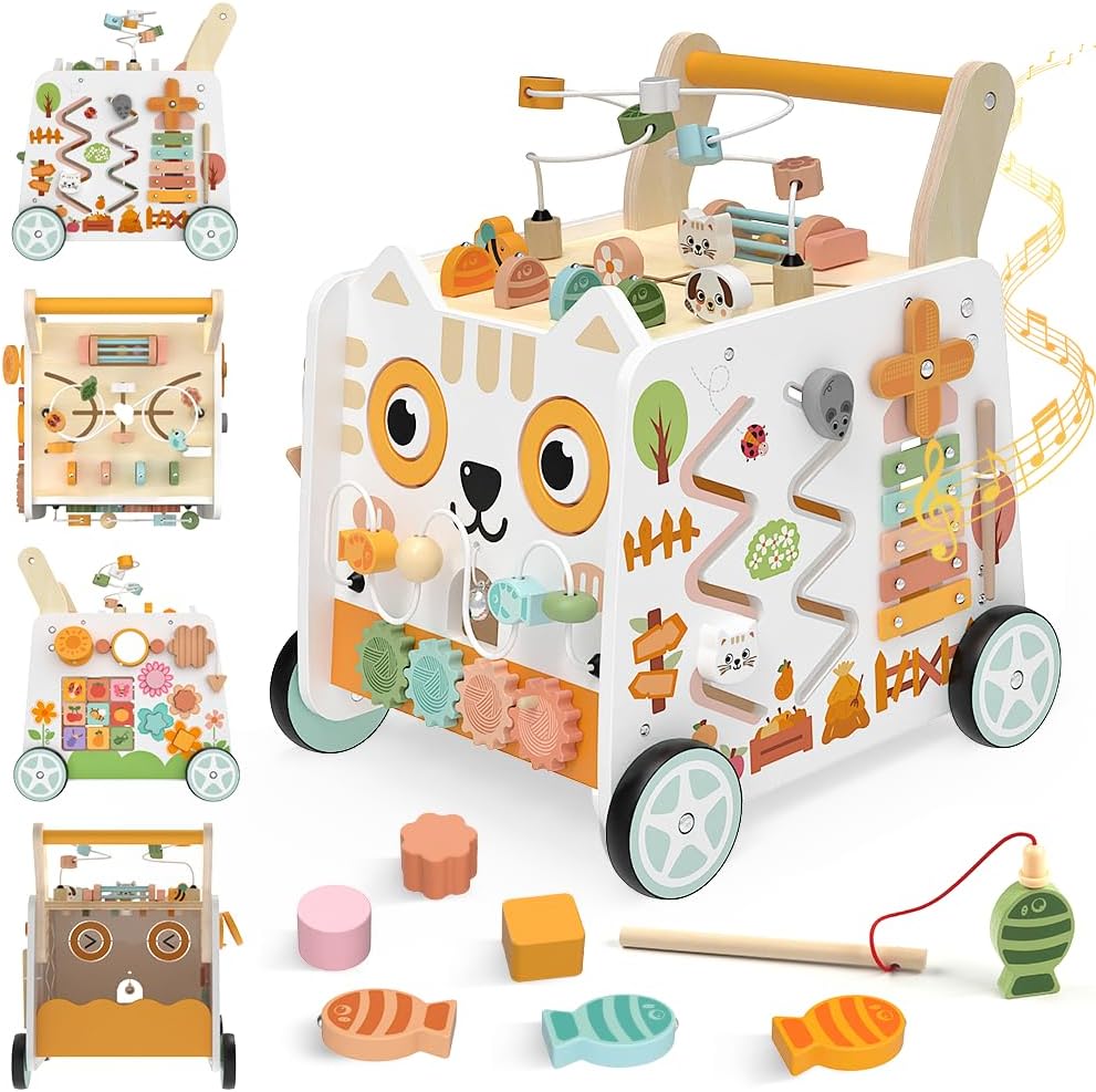 Andador de madera para bebés Weilim con centro de actividades, juguete Montessori 12M+