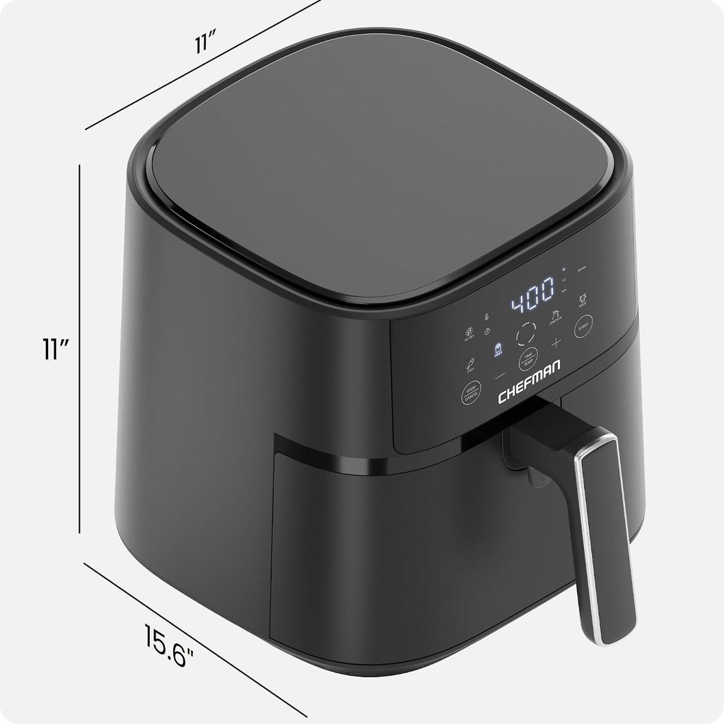 Chefman - Freidora de aire de 6 QT compacta para comidas rápidas y fáciles en minutos, cuenta con tecnología Hi-Fry para una textura extra crujiente, controles táctiles con 4 ajustes preestablecidos
