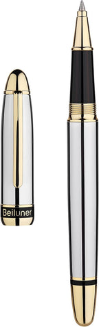 BEILUNER 315 Pluma Rollerball de Lujo, Impresionante Cromo Plateado con Acabado de Oro 24K, Artesanía de Grado de Lujo, El Mejor Set de Regalo de Pluma para Hombres y Mujeres, Graduación, Ejecutivo