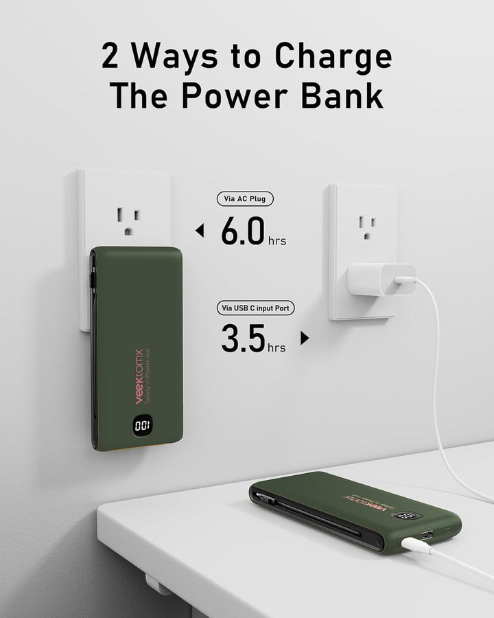 VEEKTOMX - Cargador portátil con cables integrados de 10,000 mAh, b...