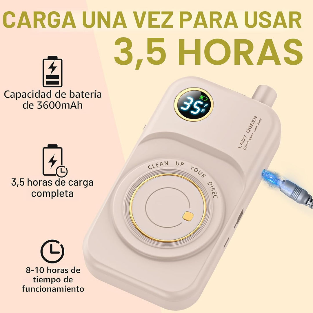 Lima de Uñas Eléctrica Portátil: Taladro de Uñas de 35000 RPM, Máqu...