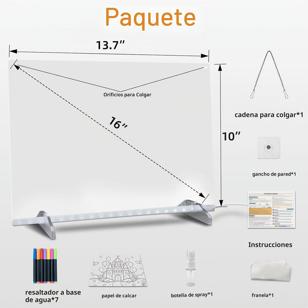 Tablero de notas LED con colores, tableta de dibujo de 16 pulgadas, 6 modos y 8 colores iluminados, juguete para niños con 13 efectos de luz, regalos de cumpleaños para niñas y niños a