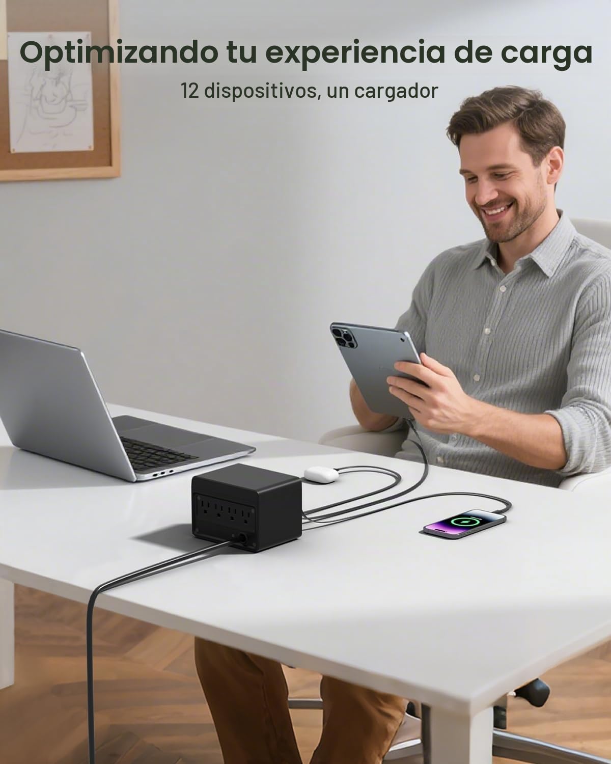 Estación de carga de escritorio 12-en-1, cargador retráctil USB de