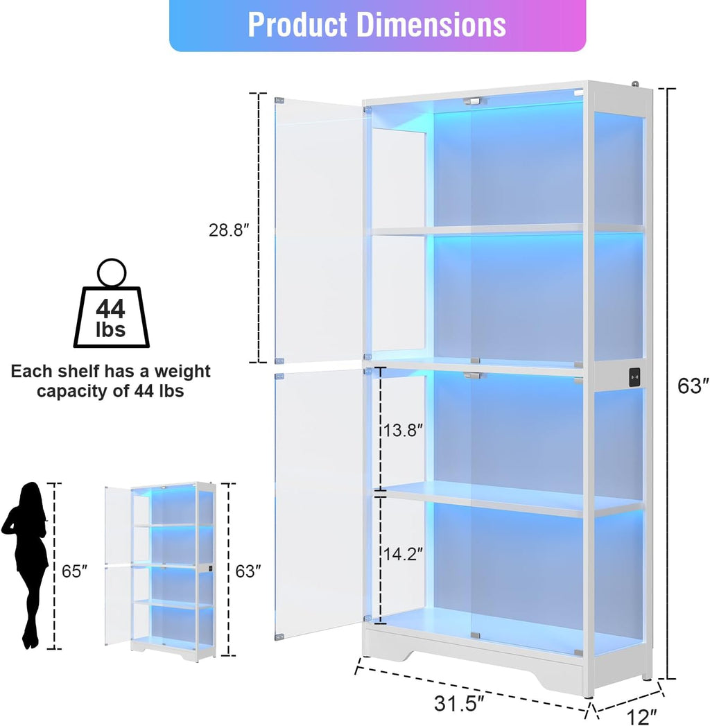 knoworld Vitrina con puertas de cristal, gabinete Curio de 63 pulga...