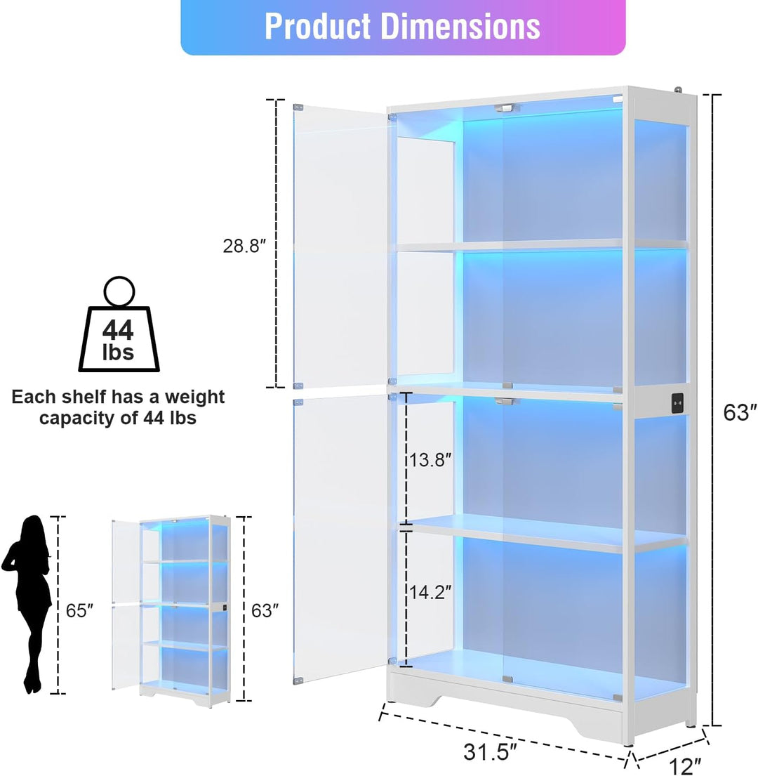 knoworld Vitrina con puertas de cristal, gabinete Curio de 63 pulga...