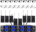 Sistema de micrófono inalámbrico UHF 8 canales Lavalier Mic Bodypacks de solapa micrófono